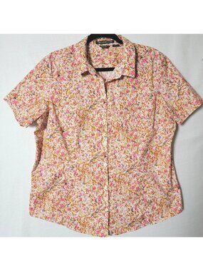 Eddie Bauer Button Up Shirt Womens Sz XXL Short Sleeve Multi Color Floral